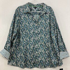 New Tommy Hilfiger Women's size 24 Plus Blue White Paisley Cotton Button Down